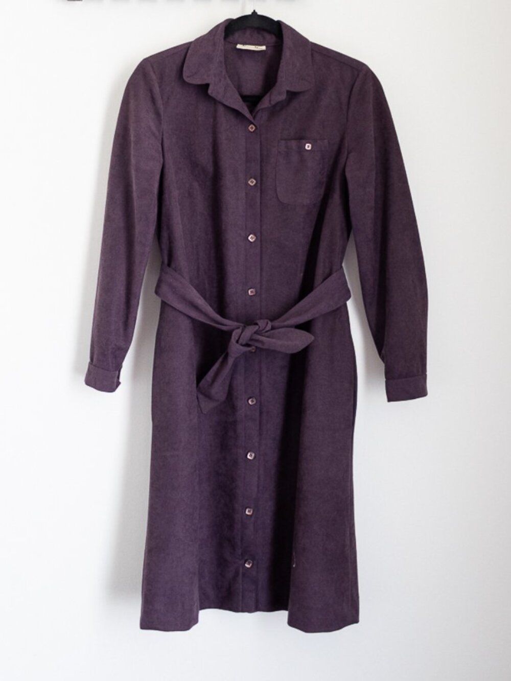 Vintage 70s Missy House of Canada Eggplant Purple Shirt Dress Tie Waist Midi